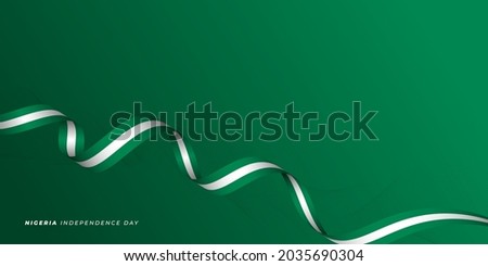 Flying Nigeria ribbon flag vector illustration with green background. Good template for Nigeria Independence day.