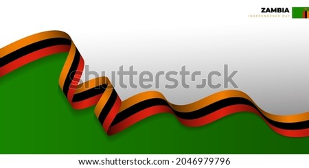 Red, black, and yellow ribbon with white and green background. Zambia independence day background design. Good template for Zambia Independence day or national day.