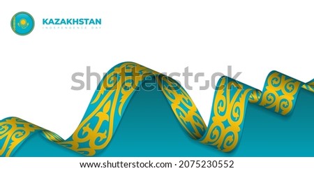 Waving Kazakhstan ornament ribbon design. Kazakhstan independence day template design. Good template for Kazakhstan National day design.