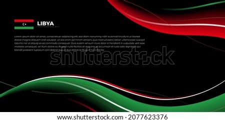 Black background design with waving red and green lines. Libya Independence day template design. Good template for libya National day design.