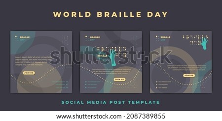 World Braille day template with the hand fingering braille design. Yellow social media post template design. 