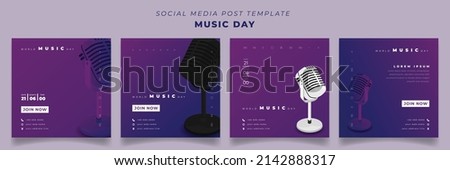 Set of social media post template in square purple background with microphone for music day design ストックフォト © 