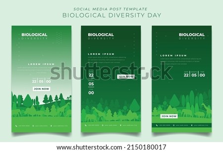 Set of portrait social media template with green landscape background for biodiversity day design Foto d'archivio © 