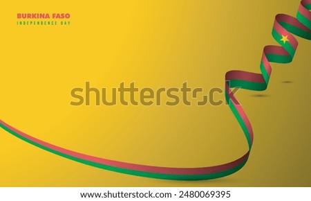 Waving red green burkina faso flag design in yellow background for burkina faso independence day background template