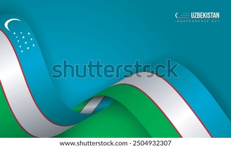 Uzbekistan independence day with waving uzbekistan flag with blue and green background. Good template for uzbekistan national day design