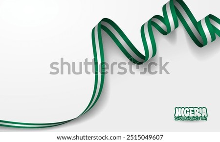 Waving green white or nigeria ribbon on white background. Nigeria independence day. Good template for nigeria national day campaign