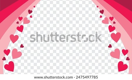 background template with an image of a heart and open curtains, flat design in pink and red hearts