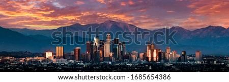 Los Angeles skyline sunset panorama