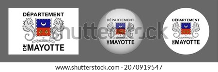 Mayotte flag set collection, button rounded, flat rounded.
