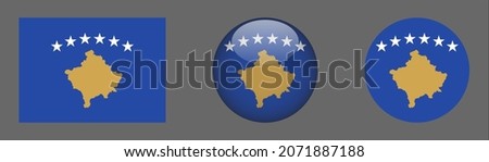 Kosovo flag set collection, button rounded, flat rounded.