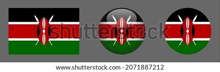 Kenya flag set collection, button rounded, flat rounded.