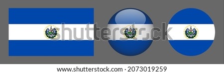 El Salvador flag set collection, button rounded, flat rounded.