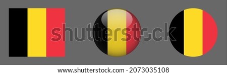 Belgium flag set collection, button rounded, flat rounded.