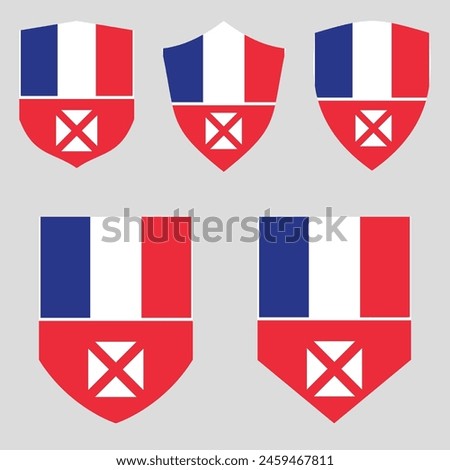 Set of Wallis and Futuna Flag in Shield Shape Frame