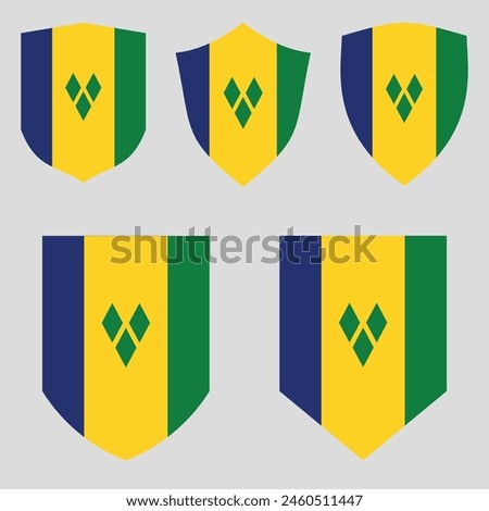Set of  Saint Vincent and The Grenadines Flag in Shield Shape