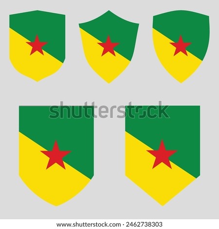 Set of French Guiana Flag in Shield Shape Frame