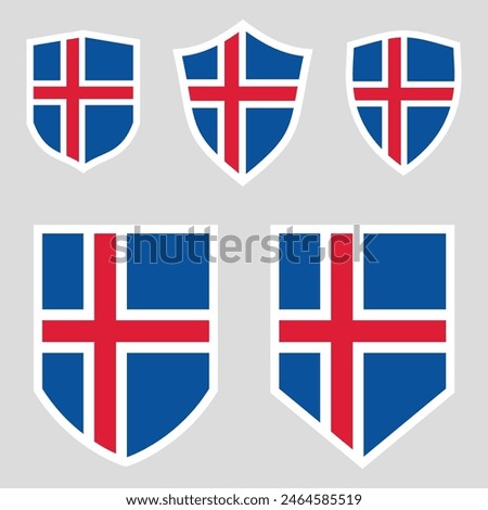 Set of Iceland Flag in Shield Shape Frame