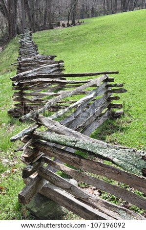 Rustic home made split rail fence in the mountains of North Carolina