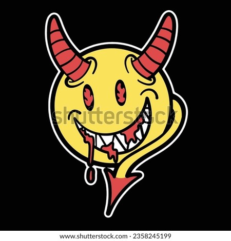 Vector Scary Devil Emoticon Streetwear Cartoon Illustration