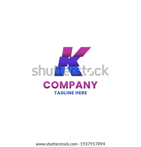 Colorful sliced letter K monogram initial logo with shadow in white background Stock fotó © 