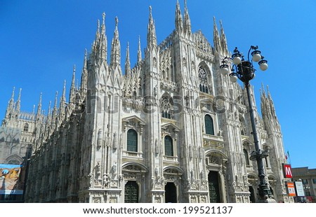 MILAN,ITALY - JULY 7, 2012. Milan Cathedral (Metropolitan Cathedral-Basilica of the Nativity of Saint Mary) the fifth largest cathedral in the world and the largest in the Italian state territory.