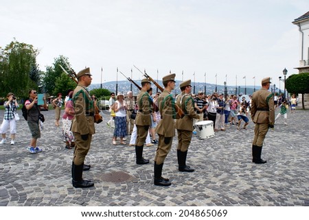 BUDAPEST,HUNGARY - JULY 8, 2014. Ceremony of  changing the Guards in front of the Presidential Palace  in Budapest, Hungary.