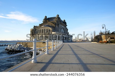 Old Casino in Constanta,  Romania,  on the promenade of  the Black Sea coast in a winter morning.