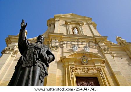 VICTORIA,GOZO ISLAND ,MALTESE ISLANDS - NOVEMBER 5, 2014. Bronze Statue of Pope Pius IX outside the Cathedral in the Citadella, Victoria (or Rabat), Gozo, Malta .