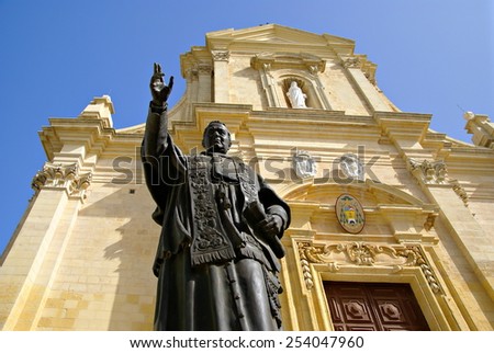 VICTORIA,GOZO ISLAND, MALTESE ISLANDS - NOVEMBER 5, 2014. Bronze Statue of Pope Pius IX outside the Cathedral in the Citadella, Victoria (or Rabat), Gozo, Malta .