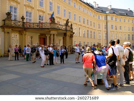 PRAGUE, CZECH REPUBLIC, EUROPE - JULY 19, 2014. Tourists visiting the Prague Castle , top attraction in the capital of Czech Republic.