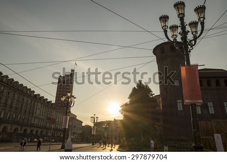 TURIN,ITALY - JUNE 26, 2015. Evening over the Turin city ,one of the most visited in Italy, Europe.