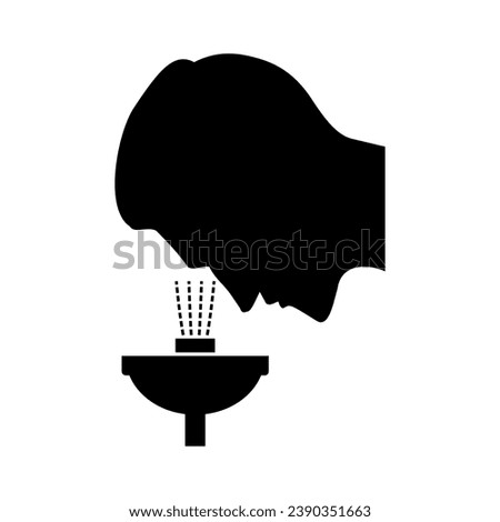 Sign and symbol of eyewash station for emergency facility of chemical handling accident case. Black and white signage. Industrial safety illustration.