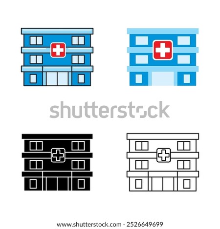 Hospital and public health service icon and symbol. Outlined, isolated, black and white.