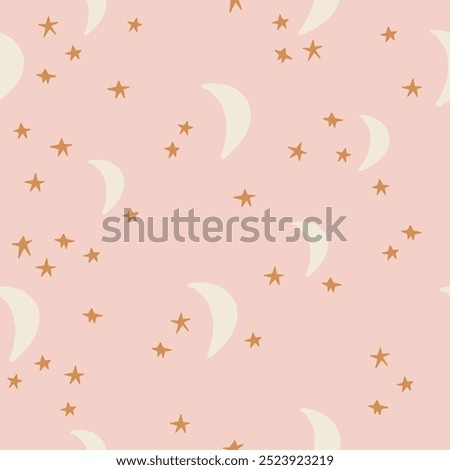 Seamless background night time moon gender neutral pattern. Whimsical minimal earthy 2 tone color. Kids nursery wallpaper or boho cartoon fashion all over print.