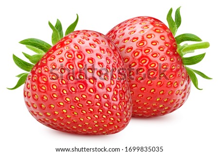 Red strawberry isolated on white background. Ripe fresh strawberry clipping path. Strawberry with leaf