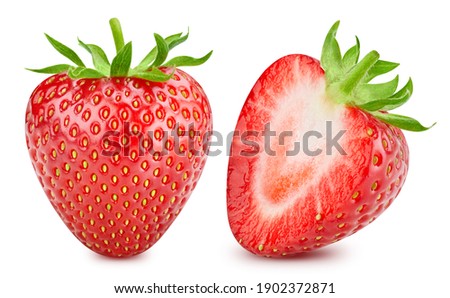 Strawberry isolated on white background. Strawberry collection clipping path. Strawberry macro studio photo