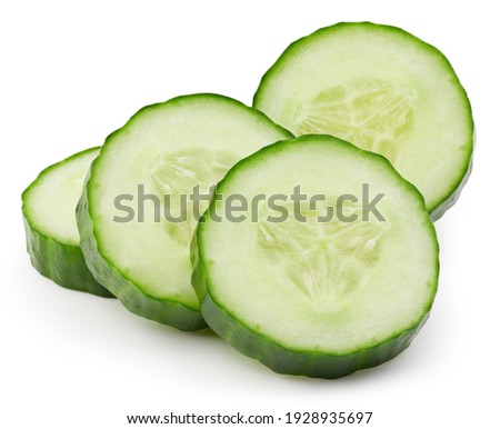 Cucumber slices isolated on white background. Cucumber Clipping Path. Image stack full depth of field macro shot