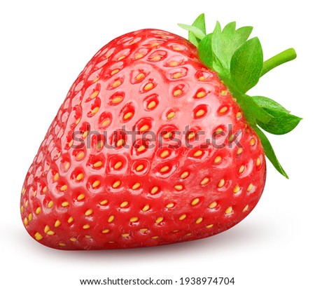 Strawberry clipping path. Strawberry fruit with strawberry leaf isolated on white background. High End Retouching