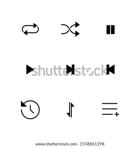 UI Essential icon set = Repeat, Shuffle, Stop, Play, Next, Back, Clockwise, Data, add list