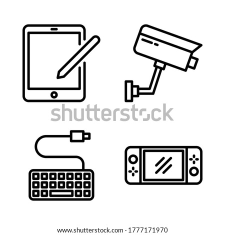 Electronic Device icon set = tablet, cctv, keyboard, nintendo switch.
presentation, illustration and any other projects.
