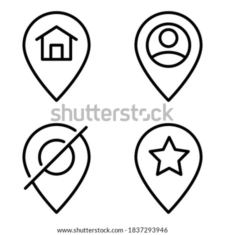 Map & navigation Icons Set = pin home, pin user, pin disable, favorite location. Perfect for website mobile app, app icons, presentation, illustration and any other projects.