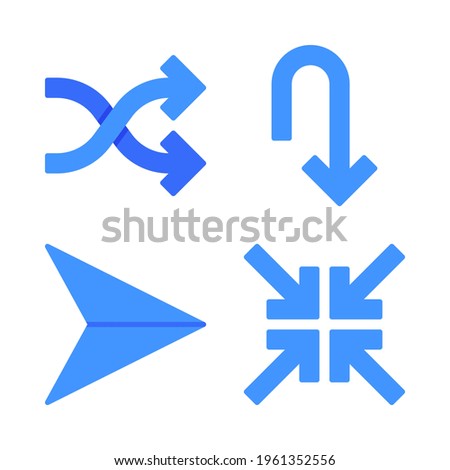 Arrows icons set = shuffle, u turn, paperplane, minimize . Perfect for website mobile app, app icons, presentation, illustration and any other projects.