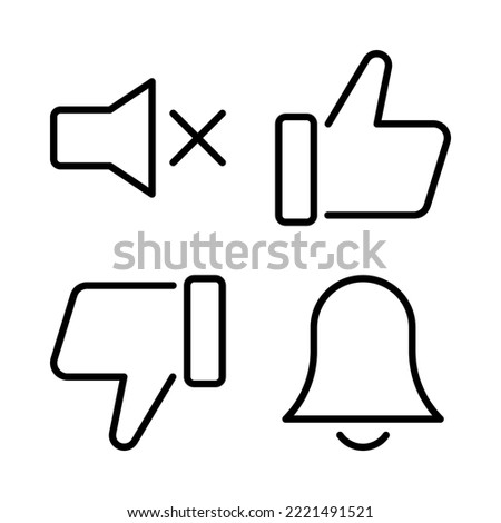 User Interface icons set = mic mute, like, dislike, bell. Perfect for website mobile app, app icons, presentation, illustration and any other projects