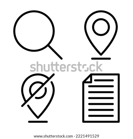 User Interface icons set = search, pin, pin disabled, document. Perfect for website mobile app, app icons, presentation, illustration and any other projects