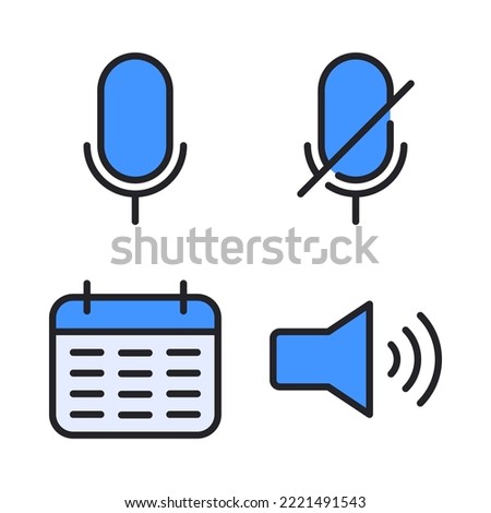 User Interface icons set = microphone, mic mute, schedule, audio. Perfect for website mobile app, app icons, presentation, illustration and any other projects