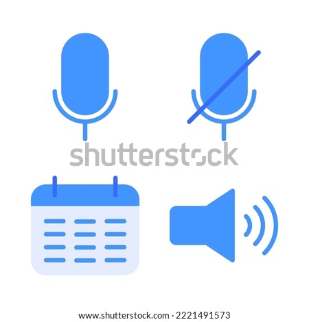 User Interface icons set = microphone, mic mute, schedule, audio. Perfect for website mobile app, app icons, presentation, illustration and any other projects