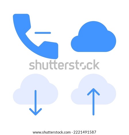 User Interface icons set = delete phone, cloud, cloud download, cloud upload. Perfect for website mobile app, app icons, presentation, illustration and any other projects