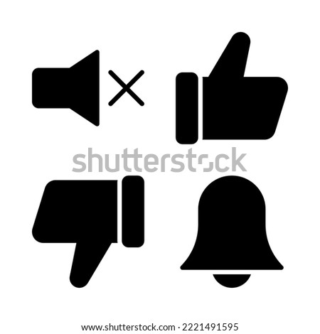 User Interface icons set = mic mute, like, dislike, bell. Perfect for website mobile app, app icons, presentation, illustration and any other projects