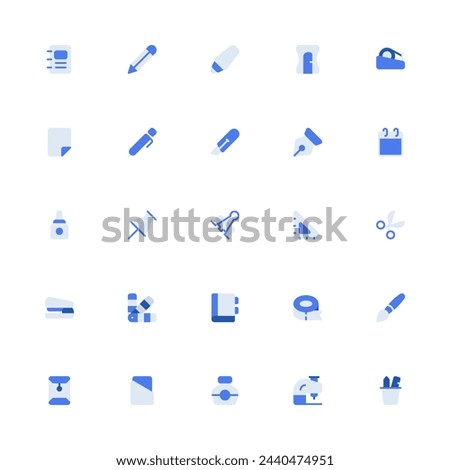 Stationery Icon Collection. Pixel Perfect Education Tools and Equipment Monochrome Style 2D Icon