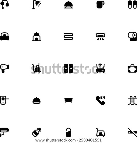 Hotel Icon Collection. Pixel Perfect Marketing Glyph Style 2D Icon